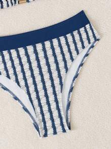 Women Textured Striped Fabric Thick Strap Sexy Bikini Set Summer