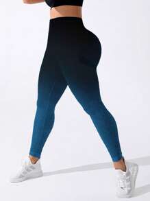 Easithlete Plus Ombre Wideband Waist Sports Leggings Yoga Women Pants - Multicolor - View 2