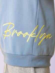 SUMWON Youth Pullover Hoodie Premium Drawstring Classic Sweatshirt With Modern Embroidered Script Sports Athletic Wear Fall Winter Comfort - Blue - View 4
