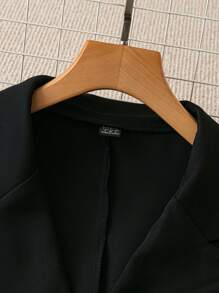 SHEIN Clasi Spring/Autumn Casual Solid Color Double-Breasted Blazer Fall Cloth For Women - Black - View 3