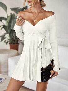 SHEIN LUNE 纯色褶皱下摆毛衣裙，秋冬休闲风格