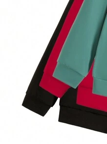 2 件套年轻男孩休闲纯色圆领长袖 T 恤和裤子套装，3 种组合，适合秋冬季 - 彩色 - 查看 3