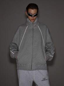 Manfinity VCAY 1 Stück Herren Grau Raglan Ärmel Stehkragen Reißverschluss Jacke, für Herbst und Winter - Grau - Übersicht 1