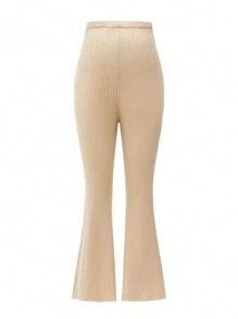 SHEIN Maternity Solid Color Button Rib Knit Casual Pants