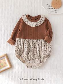 Cozy Pixies Baby Girl Ditsy Floral Color Block Round Neck Ruffle Trim Long Sleeve Bodysuit - Multicolor - View 7