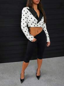 SHEIN SXY Elegant Sexy Dotted Patchwork Suit Jacket For Women - Black and White - View 3