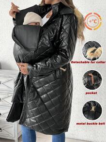 SHEIN Maternity Winter 3-In-1 Hooded Padded Coat, Pregnancy Outerwear & Coat