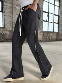 Manfinity NXTstreet Men Baggy Ribbed Flared Sweatpants - Black - View 5