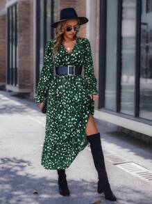 SHEIN LUNE Đầm Maxi Dài Tay Cổ Chữ V In Họa Tiết Toàn Thân Cho Nữ - Nhiều màu - Xem 6