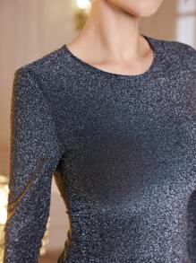 Modelyn Set Pakaian Rajut Lurex Metalik Elegan untuk Wanita (2 Potong) - Perak - View 6
