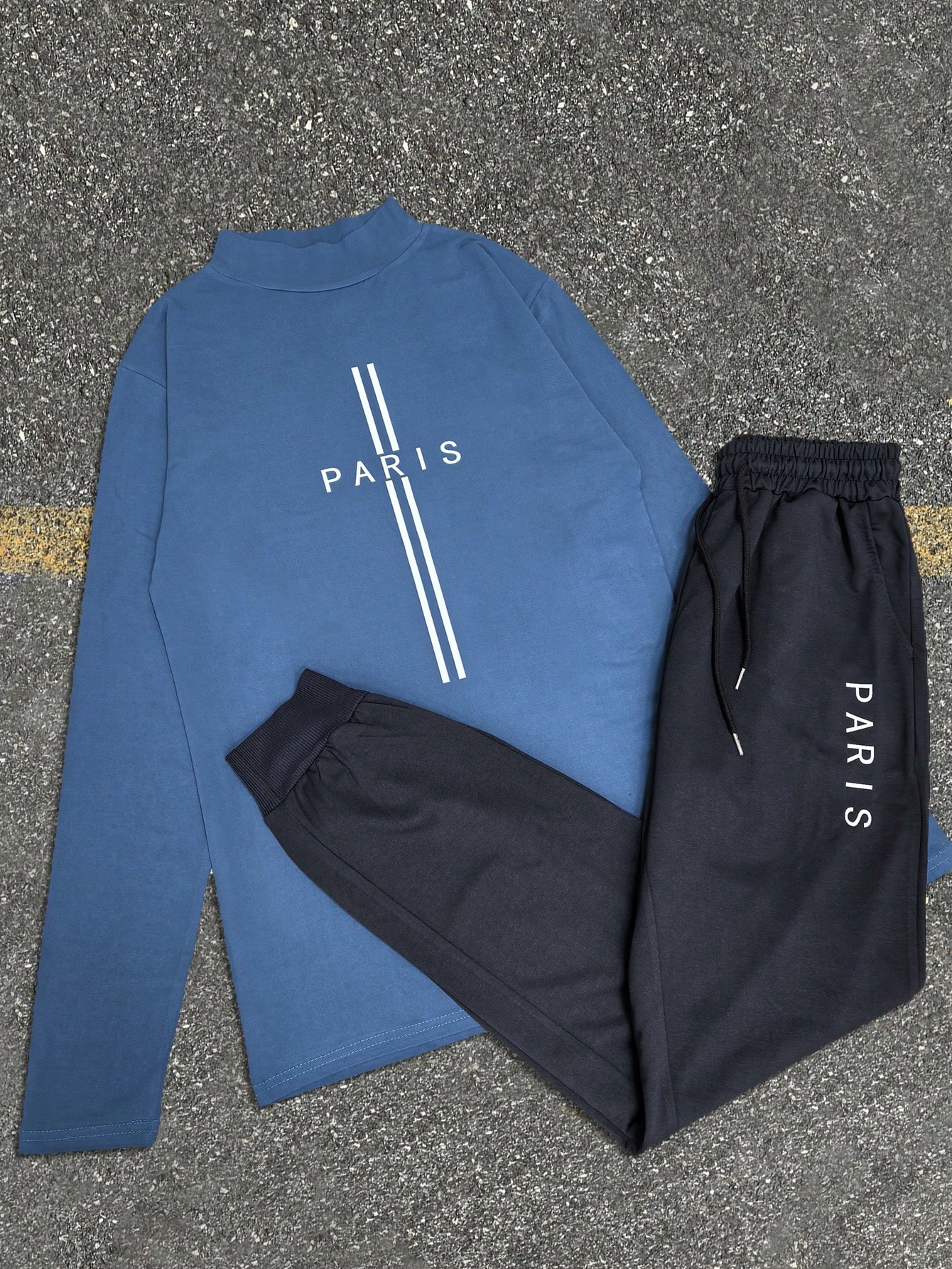 Manfinity Dauomo 2pcs Men Spring Summer Letter Print Stand Collar Long Sleeve T-Shirt And Drawstring Waist Pants Casual Set