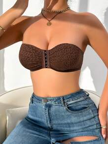 Women's Leopard Print Lace Front Closure Bandeau Bra - Brown - View 3