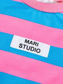 2 件套年轻女孩时尚休闲彩色条纹圆领宽松运动衫秋冬季 - 彩色 - 查看 4