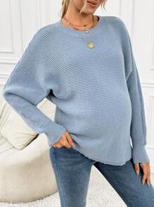 SHEIN Jersey de cuello redondo informal de unicolor, de manga larga, para embarazadas, para el invierno
