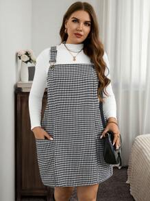 SHEIN LUNE 加大码秋冬圣诞女装可调节肩带休闲工装裤带口袋秋季裙子带口袋新年女装节日装节日派对连衣裙加大码