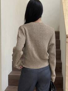 DAZY Áo khoác cardigan hở gấu đơn hàng khuy trơn màu cho nữ, thu đông, đêm giao thừa, áo dài tay, quần áo nữ mùa thu - Xám - Xem 2