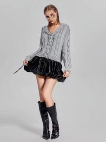 Teen Girl Fashion Distressed Raw Hem Cropped Cardigan, Casual Winter Clothes - Blue - View 2