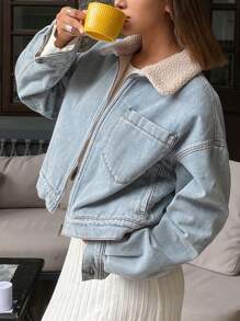 DAZY New Arrival Women Casual Cropped Denim Jacket Outerwear, Autumn