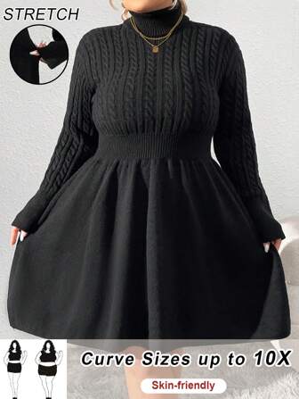 SHEIN CURVE+ Robe en tricot texturé de coupe évasée élégante grande taille