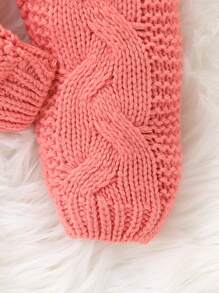 Cardigan con cappuccio in maglia grossa per bambina, aperto davanti facile da indossare, maglione tuta con texture a torsione 3D, adatto per autunno/inverno