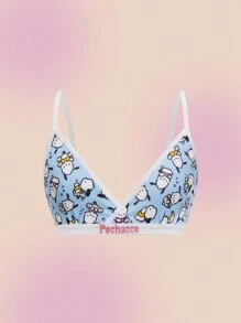 HELLO KITTY AND FRIENDS | SHEIN Tween Girl Cartoon & Letter Print Contrast Binding Comfortable Wireless Bra