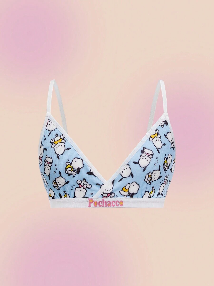 HELLO KITTY AND FRIENDS | SHEIN Tween Girl Cartoon & Letter Print Contrast Binding Comfortable Wireless Bra