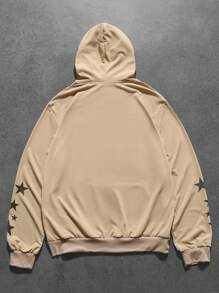 Manfinity Hypemode Men's Autumn/Winter Letter & Pentagram Print Zipper Hoodie With Drawstring - Khaki - View 2