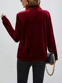 SHEIN LUNE Chemise élégante à col montant et manches bouffantes unicolore, automne