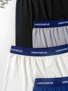 SHEIN 4pcs Pack Solid Color Men Letter Waistband Lounge Pants - Multicolor - View 6