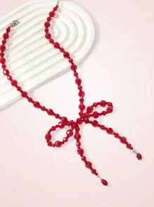 SHEIN MOD Fashionable Beaded Bowknot Pendant Necklace Valentines,Mom,Mother,Mother's Day,Gift