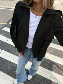 Serisse Abrigo corto de mujer con solapa con botones para otoño/invierno - Negro - Ver 1