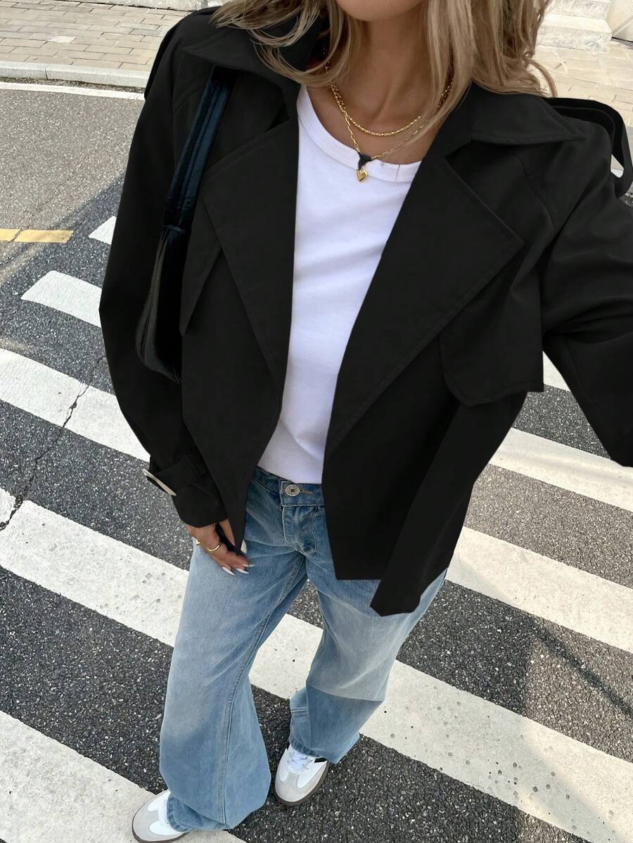 Serisse Abrigo corto de mujer con solapa con botones para otoño/invierno - Negro - Ver 1