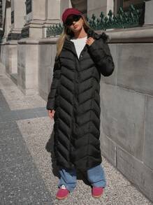 SHEIN Cottnline FUR DETAILED EXTRA Long Overcoat For Ladies Winter - Black - View 3