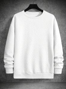 Manfinity Homme Men's Casual Solid Color Quilted Textured Sweatshirt For Autumn, Long Sleeve Top - White - View 4