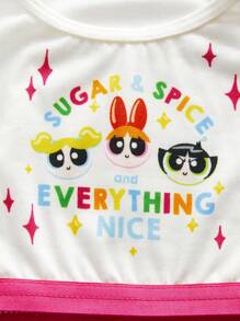 THE POWERPUFF GIRLS X SHEIN 1 pieza Ropa interior de niña joven con tanque estampado de bloque de color lindo y de dibujos animados