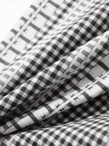 DAZY Women's Loose Straight Leg Plaid Pajama Pants - Black and White - View 7