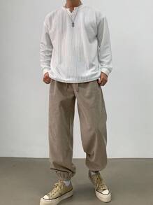 DAZY Pantalon décontracté à taille coulissante avec poches, coupe fuselée, couleur unie. Pantalons de jogging pour hommes, automne - Kaki - Voir 7