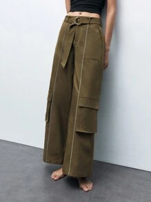 Maija Women's Loose Fit Wide Leg Casual Pants With Pockets - Brown - View 1