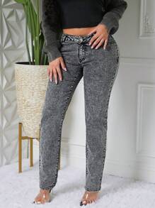 SHEIN SXY Quần Jeans Jeans Jeans Jeans Skinny Jeans ... - Màu Xám nhạt - Xem 5