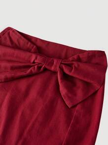 SHEIN MOD Söt mini Röd Jean-kjol för kvinnor med rosett, julrosett, vinterkläder för kvinnor, röd minikjol, julklänning för kvinnor, julkjol, julfest damkjol, nyårskjol, julkläder, vinröd kjol med rosett - Röd - Visa 3