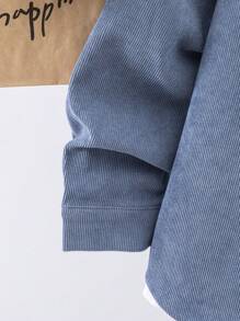 SHEIN 青少年男孩休闲秋冬灯芯绒贴花装饰宽松套头衫 - 霧霾藍 - 查看 6