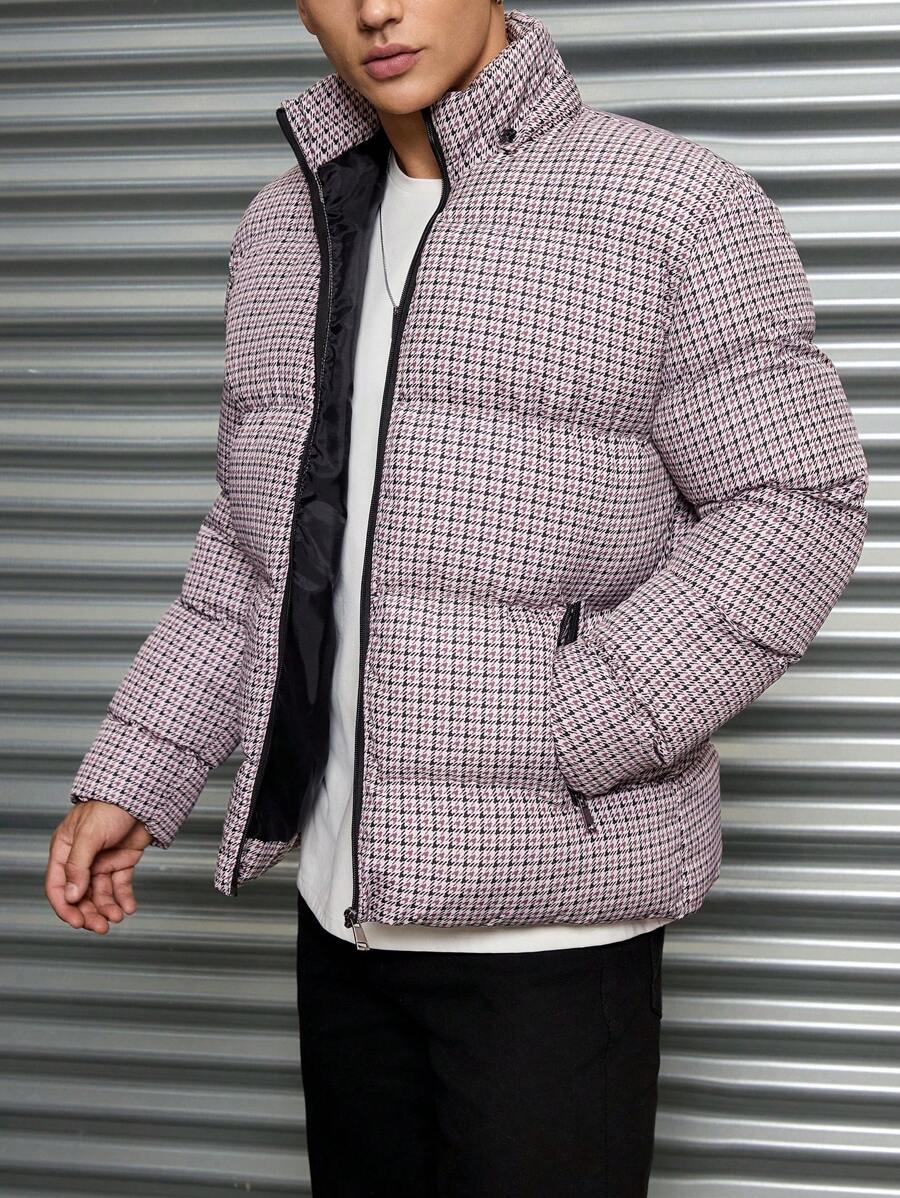 RueChic Men Plaid Printed Regular Hooded Padded Coat, Winter Clothes - Black - View 1