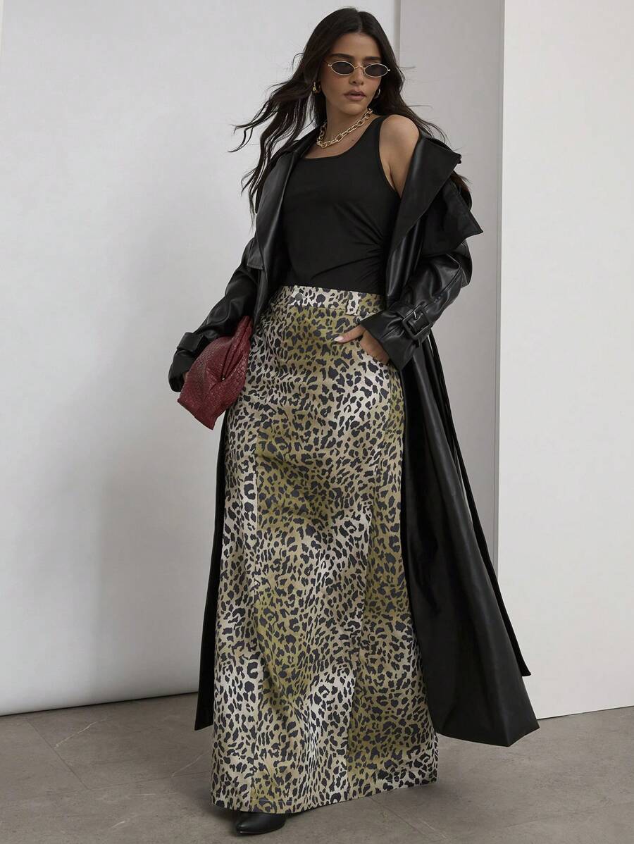 COSMINA Falda larga de línea A con diseño de bolsillo impreso estilo bohemio para mujeres - Multicolor - Ver 1