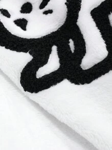 DAZY 蓬松羊毛舒适上衣，带兔子刺绣和斑马图案，宽松睡衣套装，适合冬季 - 白色 - 查看 7