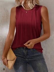 EMERY ROSE 1 pieza Camiseta de tirantes de mujer de unicolor y cuello redondo, ropa casual de verano para Año Nuevo - Rojo - Ver 3
