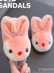 儿童冬季拖鞋，可爱兔子图案，保暖防滑软底包趾幼儿/儿童家居拖鞋 - 粉色 - 查看 3