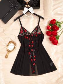 Hollow-Out Tied See-Through Sexy Women Strap Romper - Black - View 2