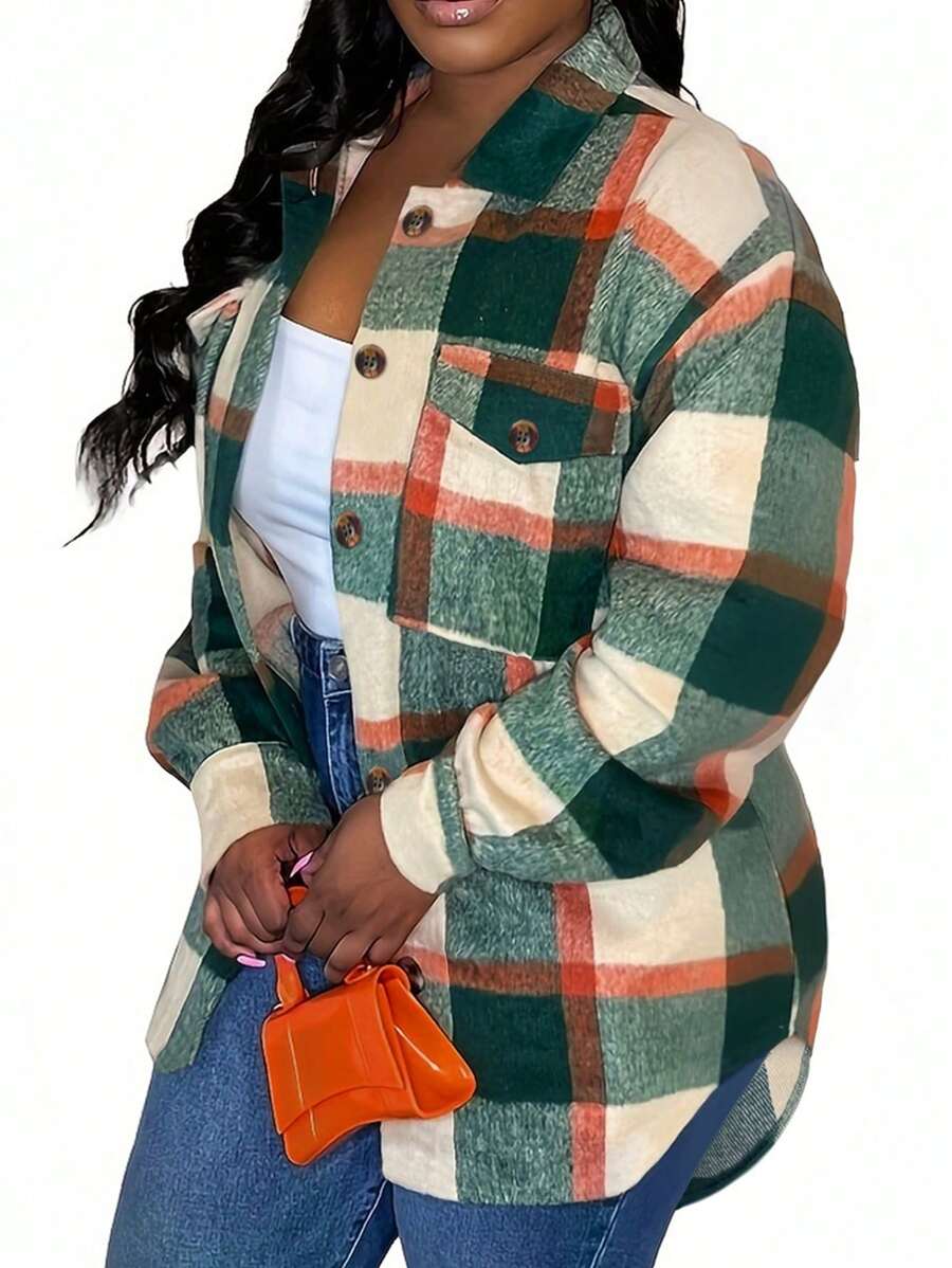 Áo khoác nữ cỡ lớn thời trang giản dị có túi nút, cho mùa đông - Nhiều màu - Xem 1