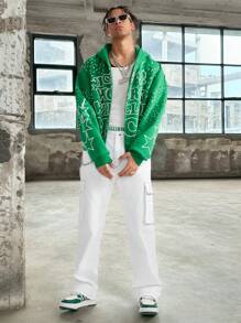 Manfinity VCAY Men's Loose Straight Leg Woven Cargo Pants - White - View 1