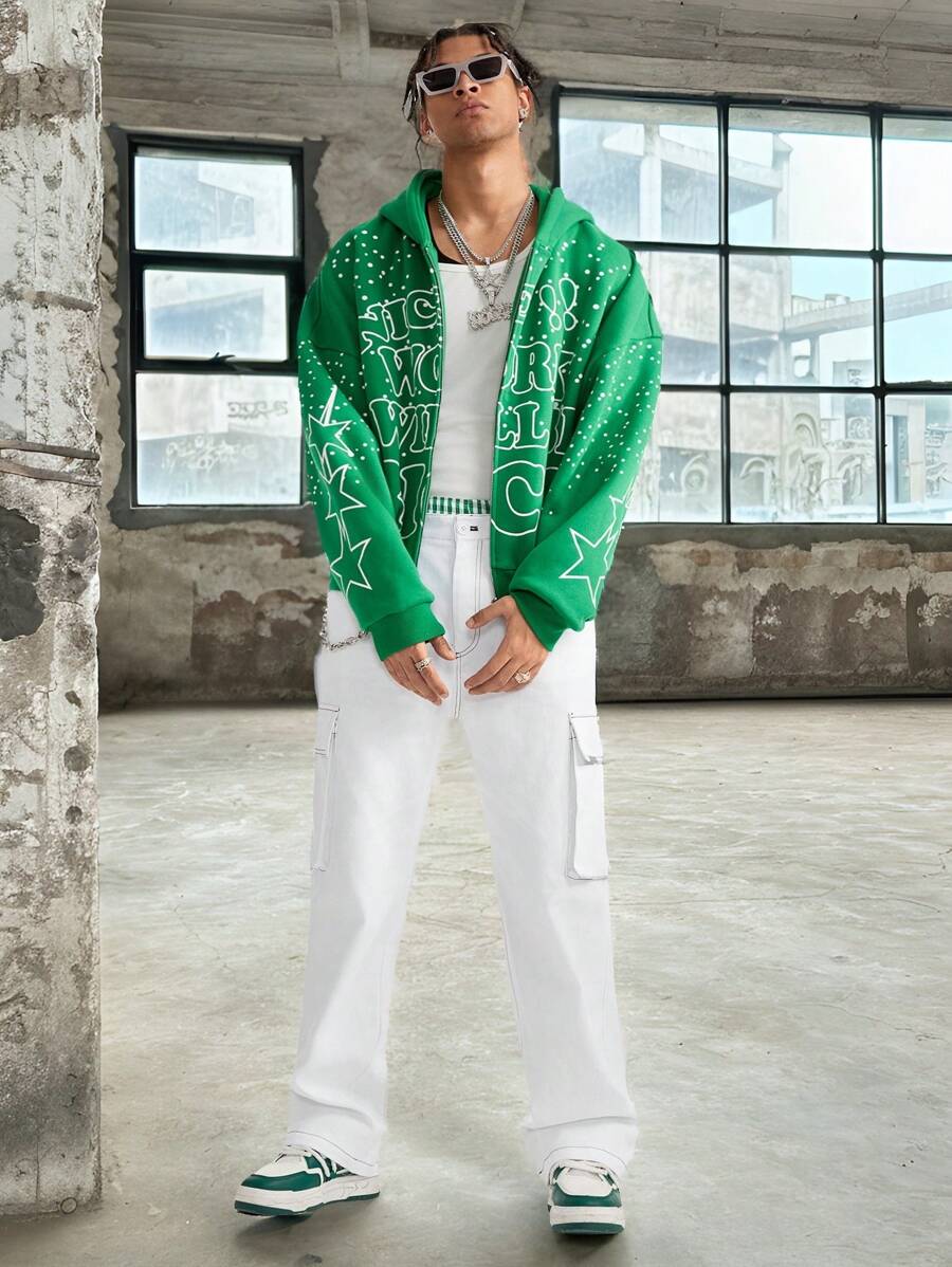 Manfinity VCAY Men's Loose Straight Leg Woven Cargo Pants - White - View 1